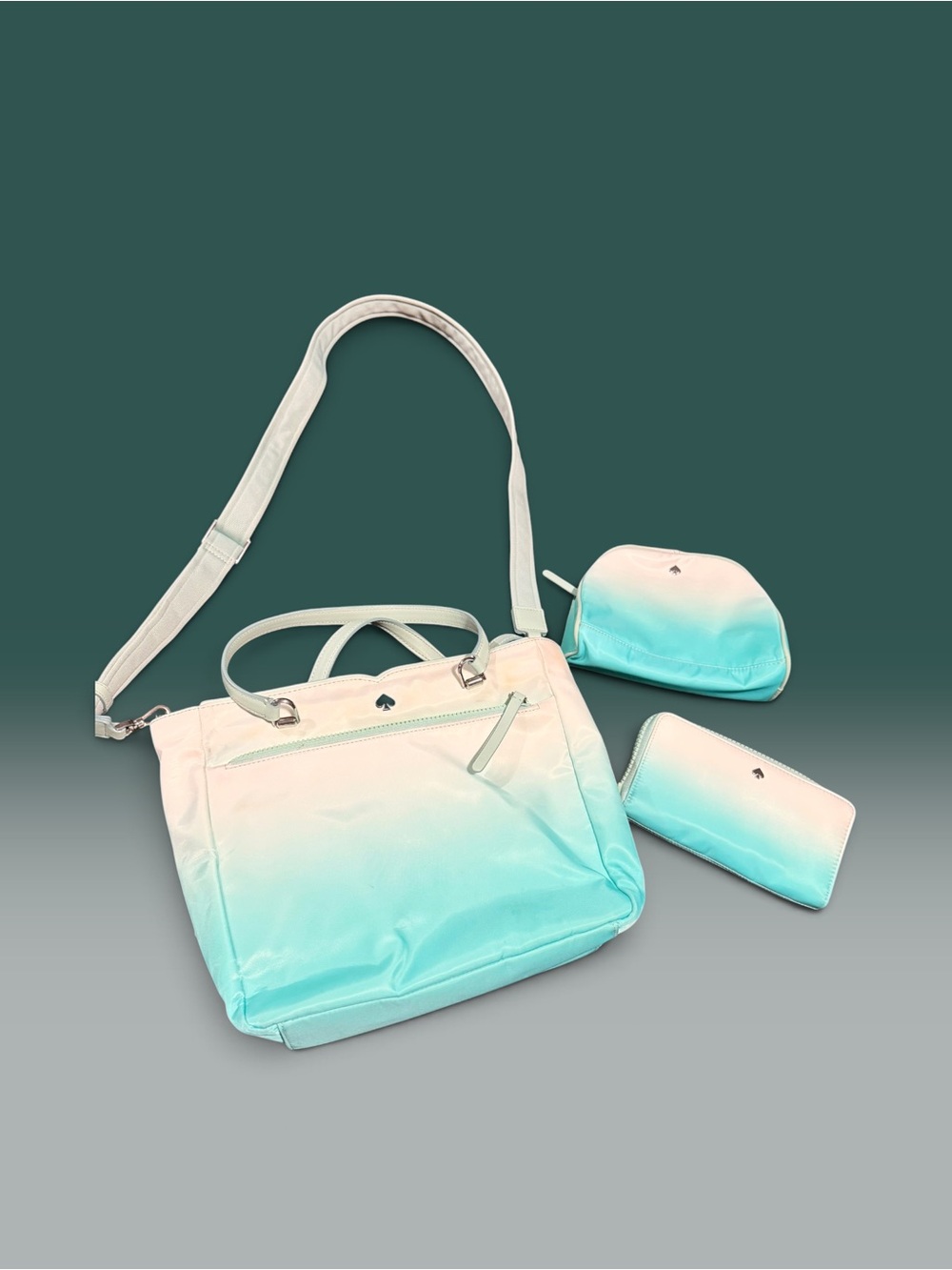 kate spade Ombre Mint-to-Cream Shoulder Tote with Pouch & Wallet